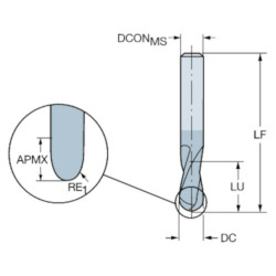 CoroMill® Plura solid carbide ball nose end mill-Sandvik R216.42-03030-AC04G1610